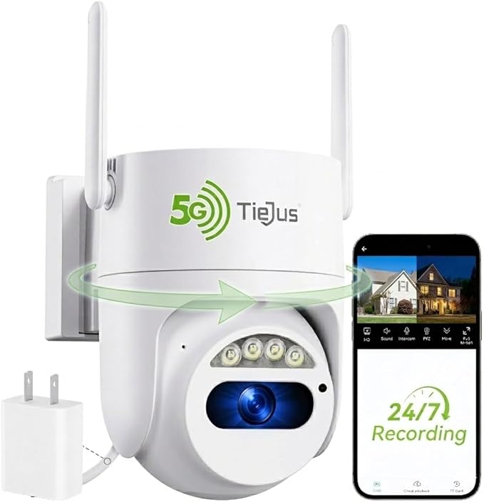 5G/2.4G Security Camera Outdoor, 3MP Wired Cameras 24/7 Recording, Plug-in Power by Tiejus
