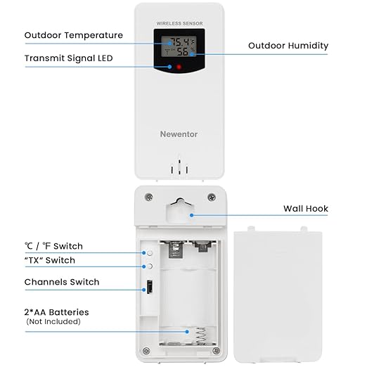 Newentor Indoor Outdoor Wireless Remote Sensor, Temperature and Humidity Meters - Image 2