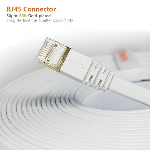 Cat7 6FT-2Pack Ethernet Cable Flat-White-10Gbps High Speed Ultra Slim Network - Image 9