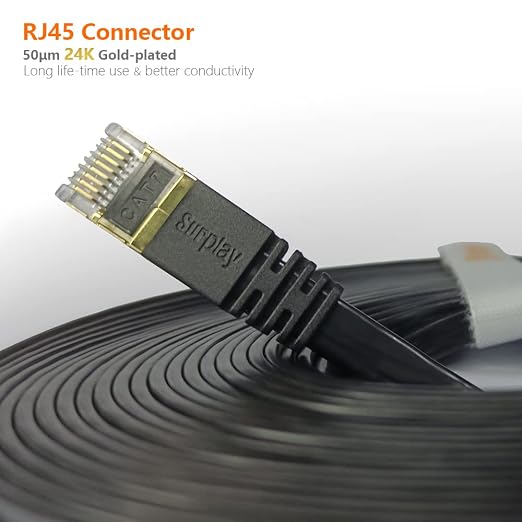 Cat7 Ethernet Cable 30FT-Flat-Black-10Gbps Ultra Slim High Speed Double Shielded - Image 8