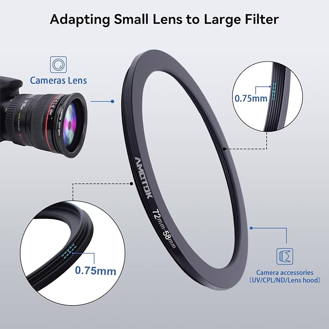72mm Lens to 58mm Camera Lens Adapter, 72mm to 58mm Filter Step-Down Ring - Image 4