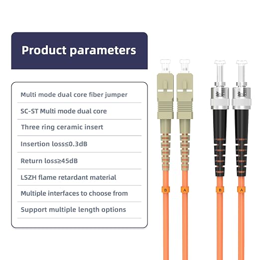 SC/UPC to ST/UPC Fiber Patch Cable OM1 Multimode Duplex 62.5/125μm 2M/6.5FT - Image 4