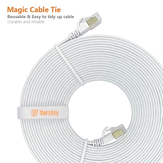 Cat7 15FT Ethernet Cable Flat-White-10Gbps Ultra Slim High Speed Double Shielded - Image 7