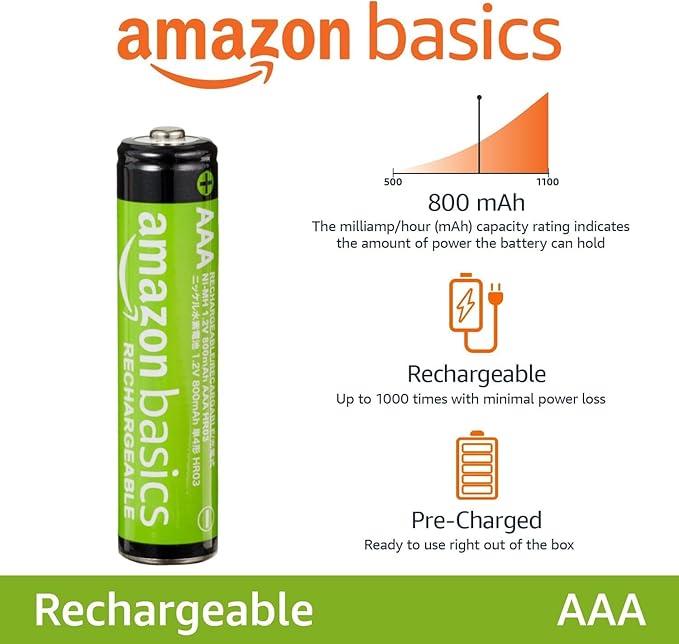 Amazon Basics 12-Pack Rechargeable AAA NiMH Batteries, 800 mAh, Low - Image 2