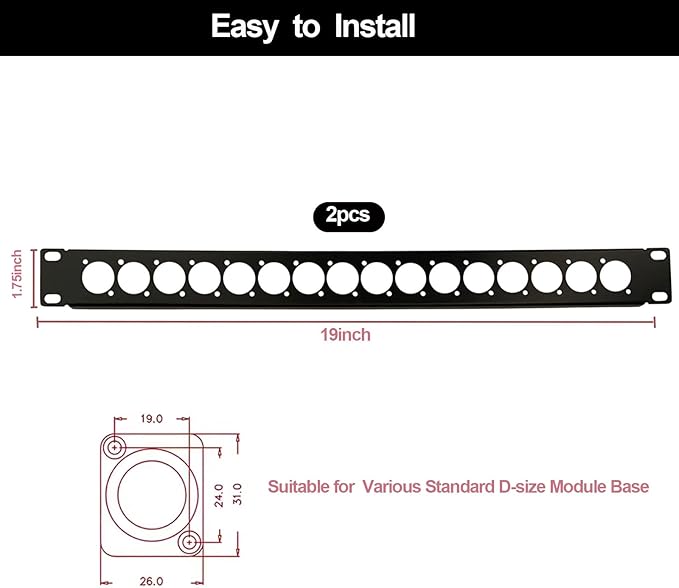 XLR HDMI Audio Rack Mount Panel, 1U Hinged D-Series Punched Metal HDMI Rack - Image 2