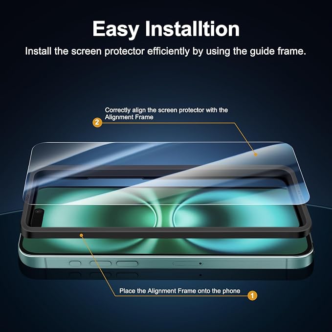 NEW'C 3x for iPhone 16 Screen Protector+ 3x Camera Lens Protector, Sensor - Image 3