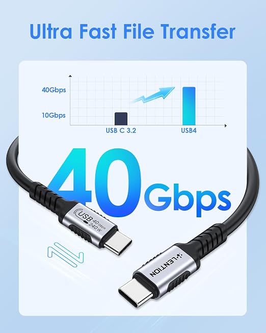 LENTION 1FT USB 4.0 Cable for Thunderbolt 4 240W Fast Charging USB C to USB C - Image 3