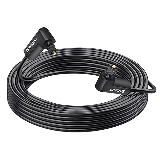Double 90 Degree Optical Audio Cable 24ft, Optical Sound Cable, Slim Digital by Bangun