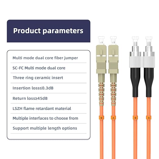 OM1 Multimode Duplex Fiber Patch Cable, SC/UPC to FC/UPC, 62.5/125μm 70M/229FT - Image 3