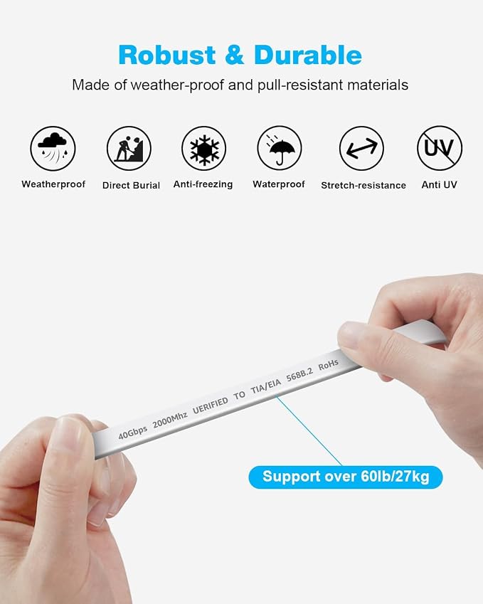 DDMALL CAT 8 Ethernet Cable, 40ft High Speed 40Gbps 2000MHz Shielded Flat CAT8 - Image 7