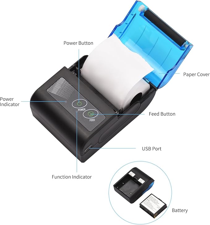 Thermal Printer, Mini Thermal Receipt Printers, Portable USB Receipt Bill - Image 3