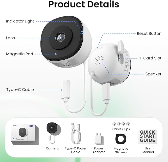 INFIYA 2K No Drill Window Camera-2 Pack 2.4Ghz & 5Ghz WiFi Dome Cameras - Image 9