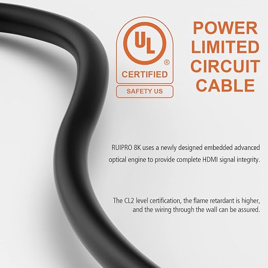 RUIPRO 8K HDMI Fiber Optic Cable CL2 Rated 25 Feet 48Gbps 8K60Hz 4K120Hz - Image 8