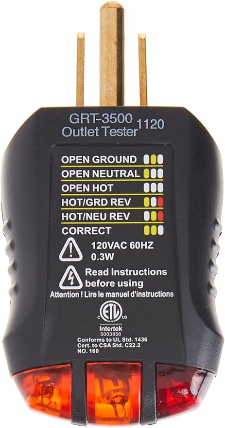 Gardner Bender GRT-3500 Outlet Receptacle Tester & Circuit Analyzer, Indicates - Image 3