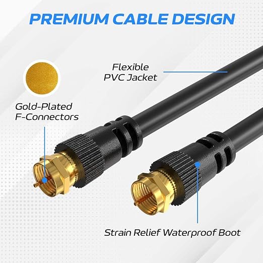 Cables Direct Online Pack of 5 x Coaxial Cables 20FT Black Coax RG6 Male F Type - Image 3
