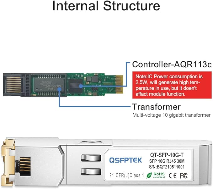 QSFPTEK 10G SFP+ RJ45 Module, 10Gbe giga Mini-GBIC SFP to rj45 Copper - Image 5