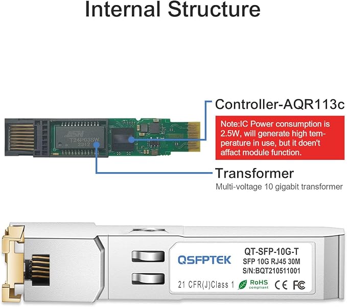 QSFPTEK 10GBase-T SFP+ to RJ45, 10G Copper Module, 10Gbe T Mini Gbic 10 Gigabit - Image 4