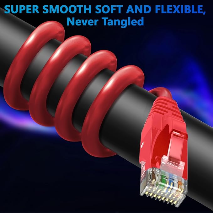 Adoreen Cat 6 Ethernet Cable 25 Ft-Red, Outdoor & Indoor Snagless Long Round - Image 2