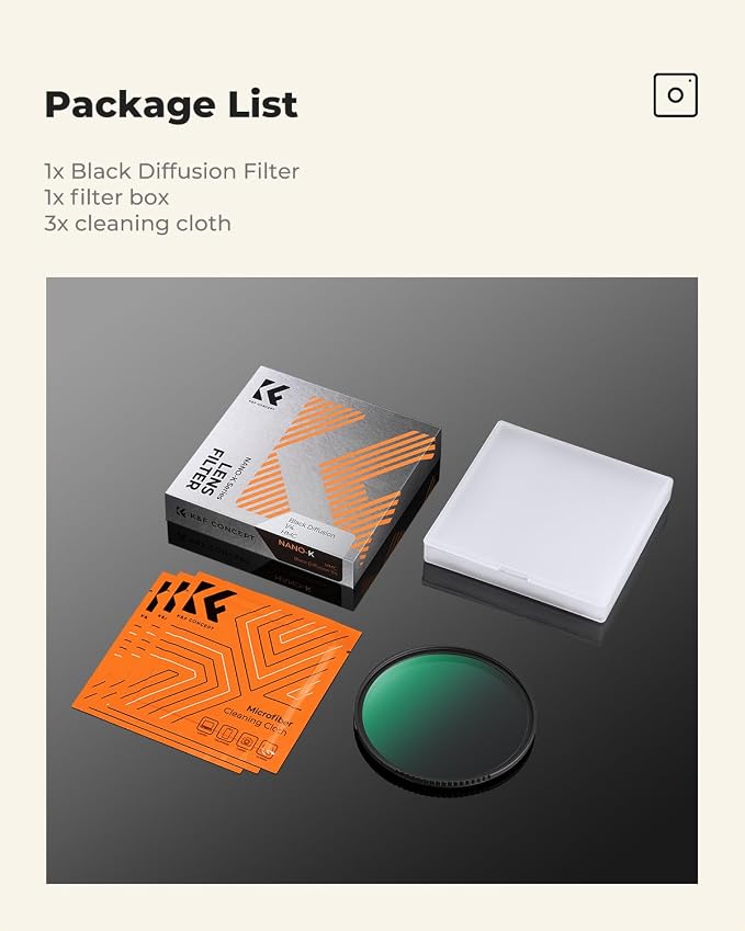 K&F CONCEPT 77mm Black Diffusion 1/4 Filter Mist Cinematic Effect Filter - Image 7