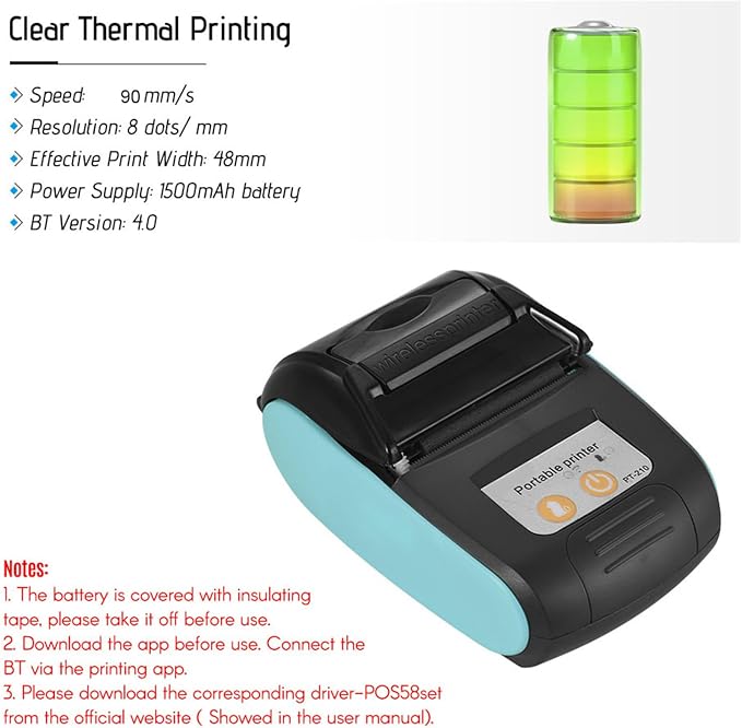 Thermal Receipt Printer, PT-210 58mm Portable Thermal Printer Handheld Ticket - Image 2