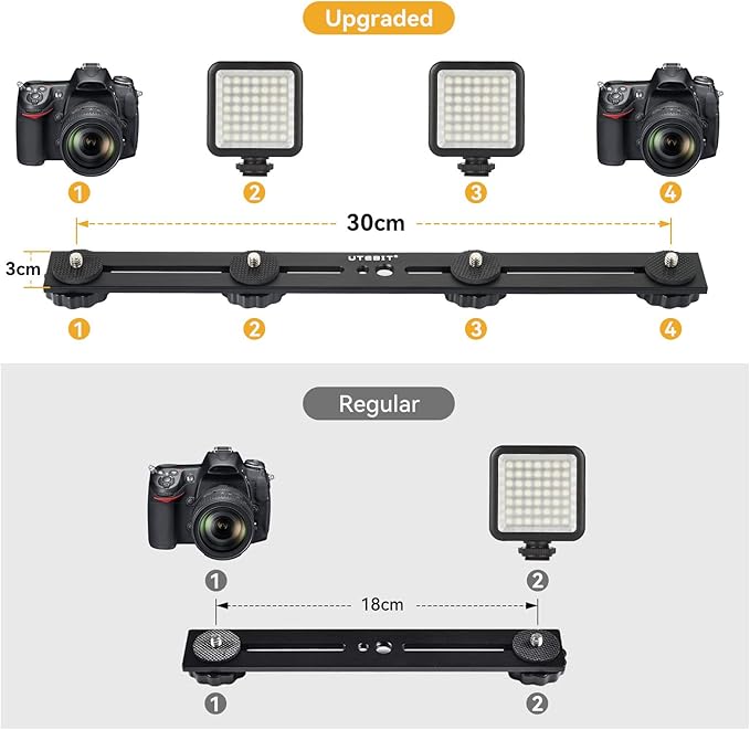 UTEBIT 13 inch Flash Bracket, Long Dual Camera Mount Flash Bracket Extension Bar - Image 2