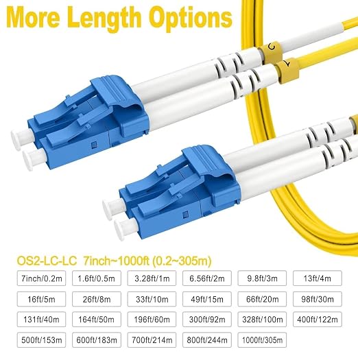 OS2 LC to LC Single Mode Fiber Patch Cables 4m, Options 7inch~1000ft, SM - Image 3
