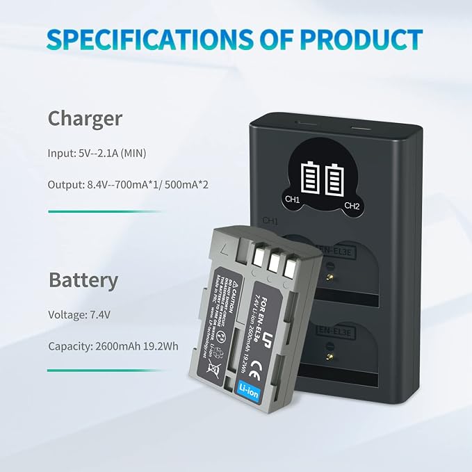 LP EN-EL3e Battery 2-Pack and Charger - Image 6