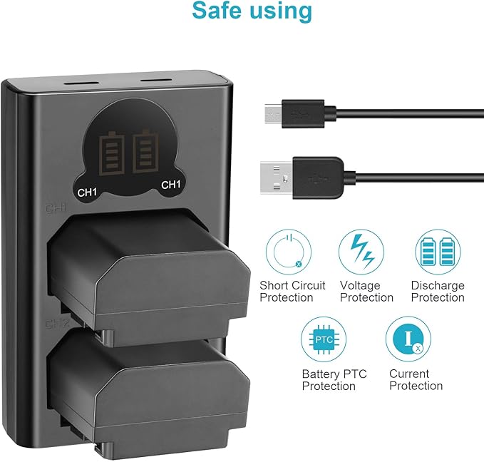 NEEWER 2 Pack 2280mAh NP-FZ100 Replacement Battery and Dual USB Charger - Image 2