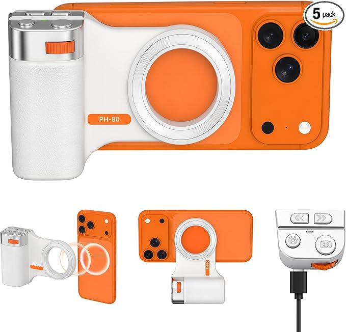 Magnetic Phone Camera Grip for iPhone & Android, Zoom Control and 1/4" Tripod by Wudajie
