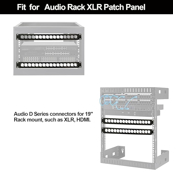 XLR HDMI Audio Rack Mount Panel, 1U Hinged D-Series Punched Metal HDMI Rack - Image 4