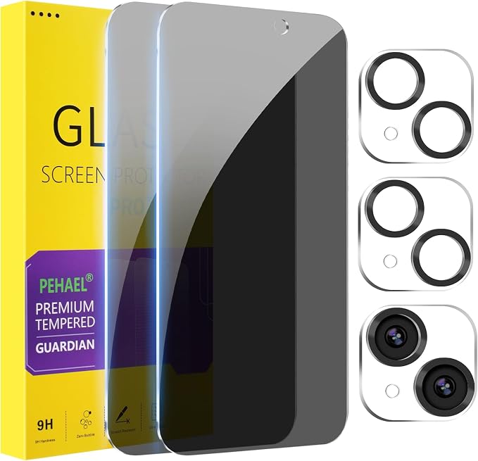 PEHAEL 2+2 Pack for iPhone 15 Privacy Screen Protector by PEHAEL