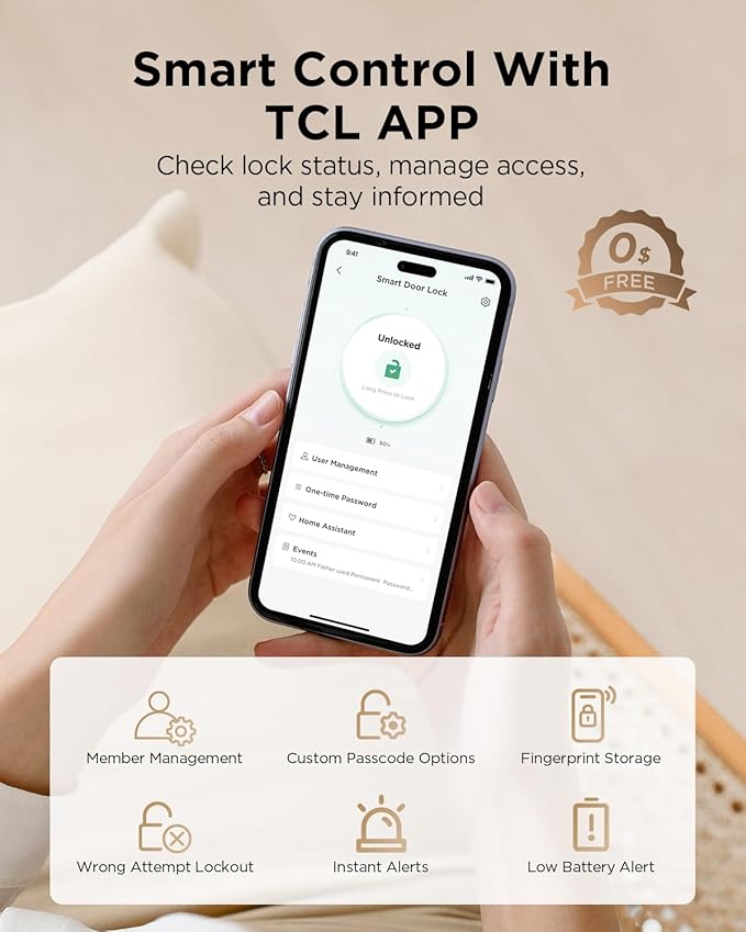TCL Smart Lock D2 Plus, Fingerprint Keyless Entry Door Lock, Touchscreen Keypad - Image 5