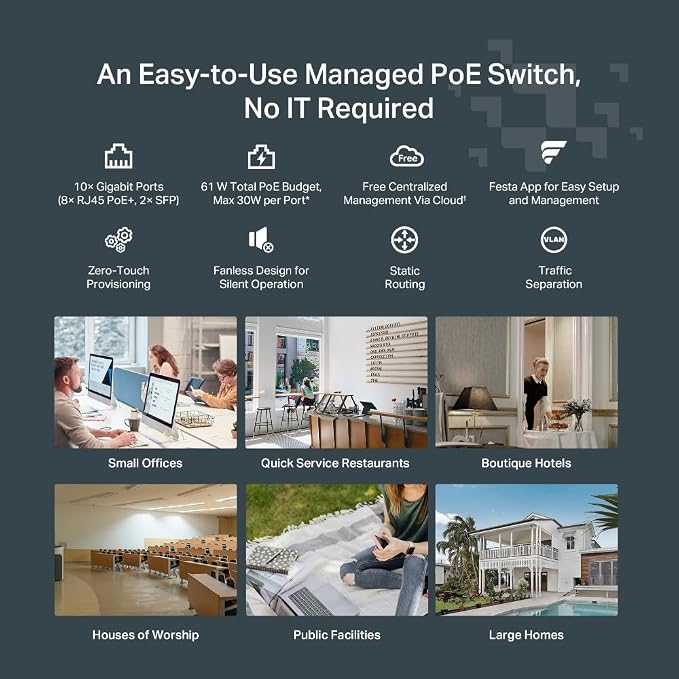 TP-Link Festa FS310GP 10 Port Gigabit Smart Managed PoE Switch 8 PoE+ Port @61W - Image 3