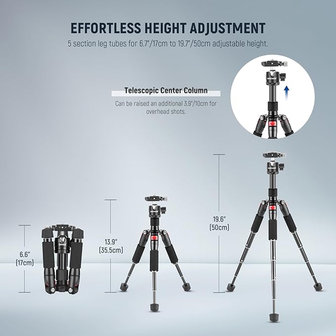 NEEWER Portable Travel Mini Tabletop Tripod, Aluminum Alloy 20''/ 50cm Desktop - Image 3
