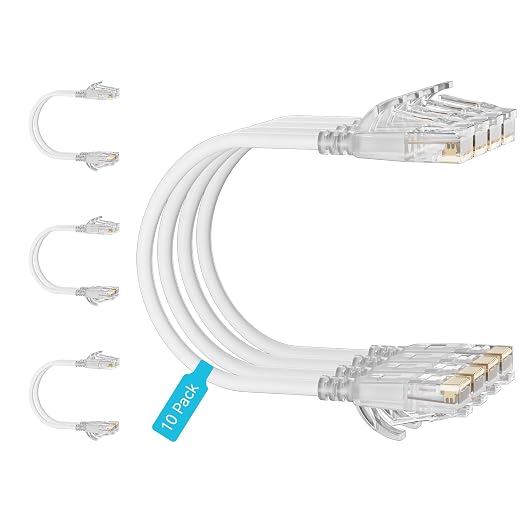 Cat6 Slim Patch Cables 10 Feet 10-Pack White, Cat6a Patch Cables 10Gbps 550MHz by Unknown