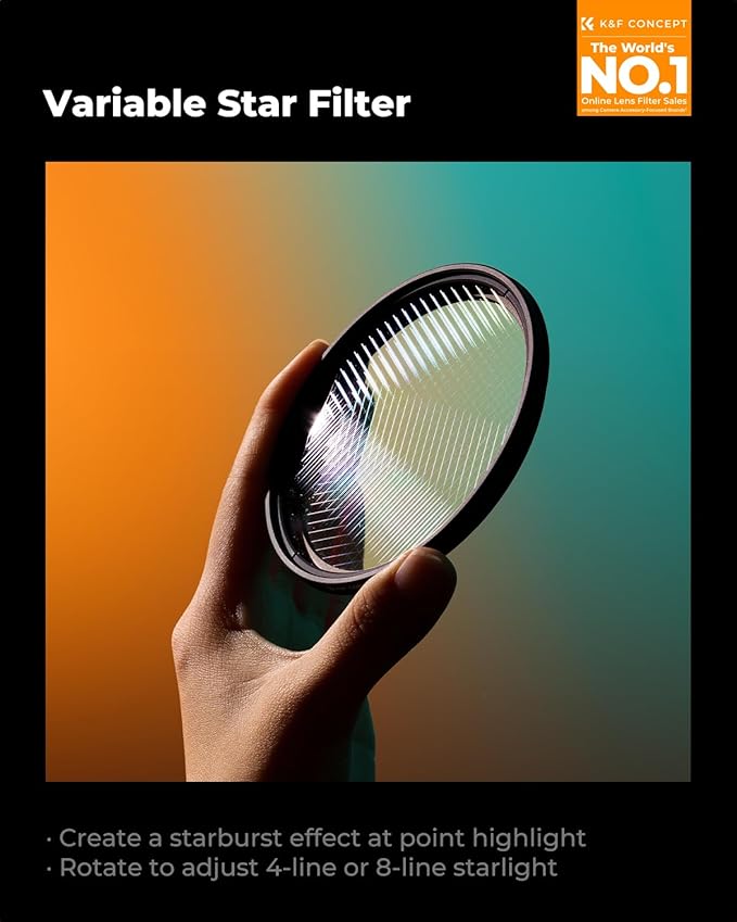 K&F CONCEPT 52mm Variable Star Filter Cross Screen Starburst Filter 4, 8 Points - Image 2