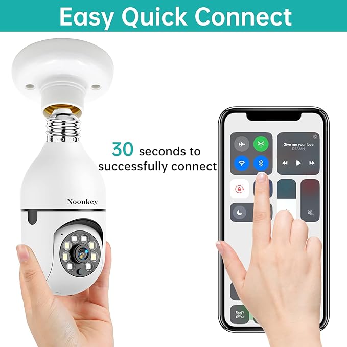 Noonkey 2K/3MP Light Bulb Security Camera, 5G& 2.4GHz WiFi Alexa E27 360° Light - Image 2