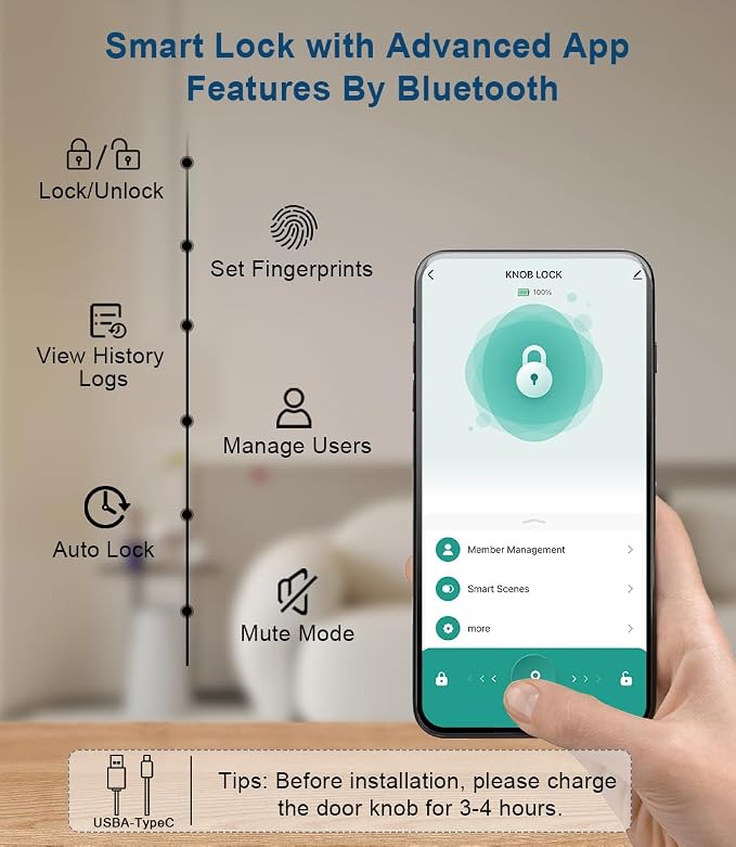 Fingerprint Door Lock, Smart Fingerprint Door Knob - Image 5