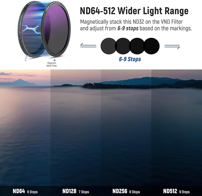 Neewer HD True Colors 55mm Variable ND Filter ND2-512, VND Filter & Magnetic - Image 3