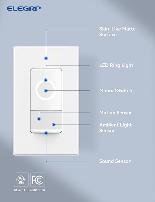ELEGRP Smart Motion Sensor Switch, 2.4GHz Wi-Fi Single Pole Light Switch Works - Image 2