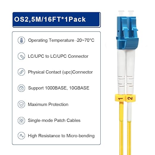 FLYPROFiber- 5M/16ft OS2 LC to LC Fiber Patch Cable | Length Options: 0.2m-300m - Image 4