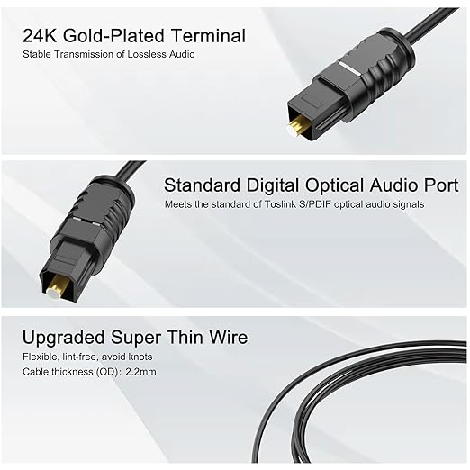 Optical Audio Cable 25 feet, Digital Audio Optical Cable Ultra-Thin Cord - Image 3