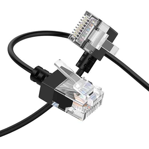 Cat6A Ethernet Cable 90 Degree Left Angled 30FT, Flexible Slim & Ultra Thin by Thzzhnno