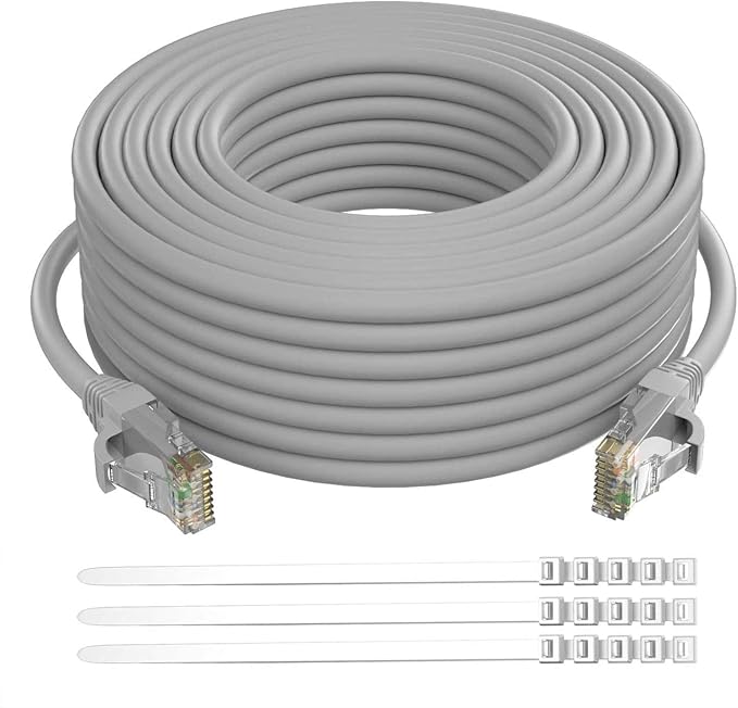 Adoreen Cat 6 Ethernet Cable 100 Ft-Gray, Outdoor & Indoor Snagless Long Round by Adoreen