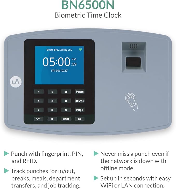 uAttend BN6500 Biometric Fingerprint Time Clock System - Image 2