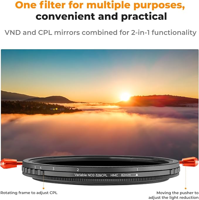 K&F Concept 40.5mm Variable ND2-32 & Circular Polarizing Lens Filter 2 in 1-18 - Image 3