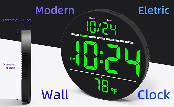 Digital Wall Clock with Large LED Display, Temperature, Auto-Brightness | Small - Image 2