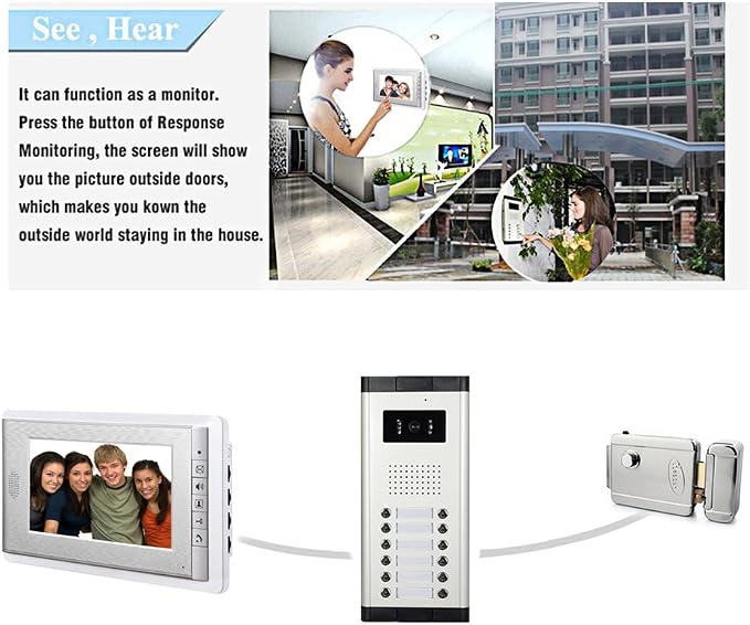 6 Units Apartment Video Intercom System, 7 inch Monitor Wired Video Door Phone - Image 5