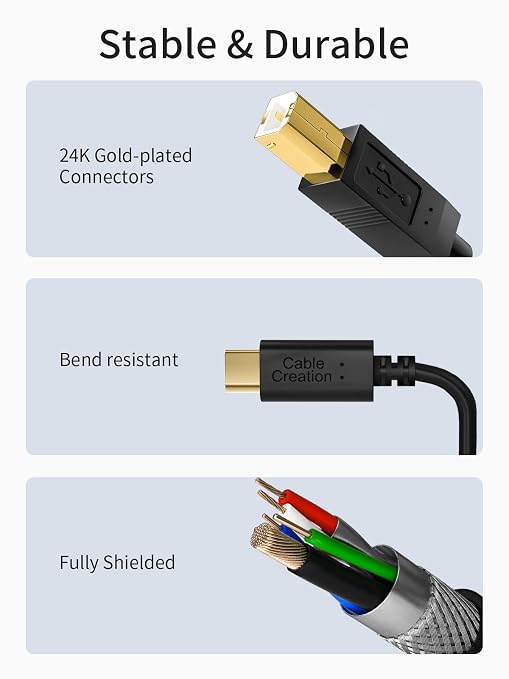 CableCreation USB B to USB C Printer Cable 6.6 FT/10-Pack, USB-C to USB-B Cord - Image 5