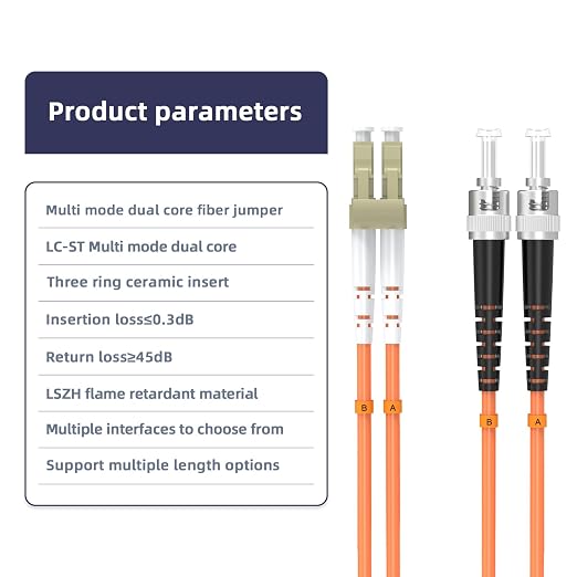 LC to ST Fiber Patch Cable, OM1 Multimode Duplex 62.5/125μm Fiber Optic Cable - Image 3